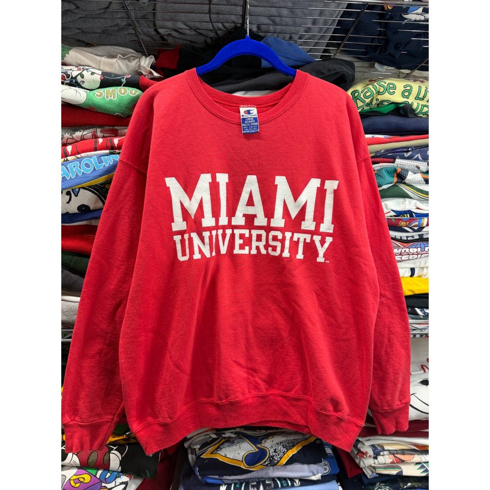 Champion Miami University Sweatshirt Mens Large Red Crewneck Fleece Pullover - Picture 2 of 7